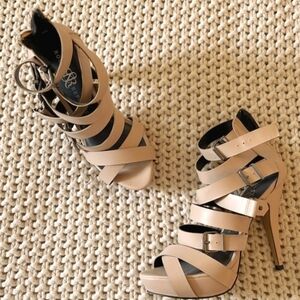 ROCK & REPUBLIC CORSON NUDE MULTI STRAP HEELED PLATFORM SANDALS Size 7